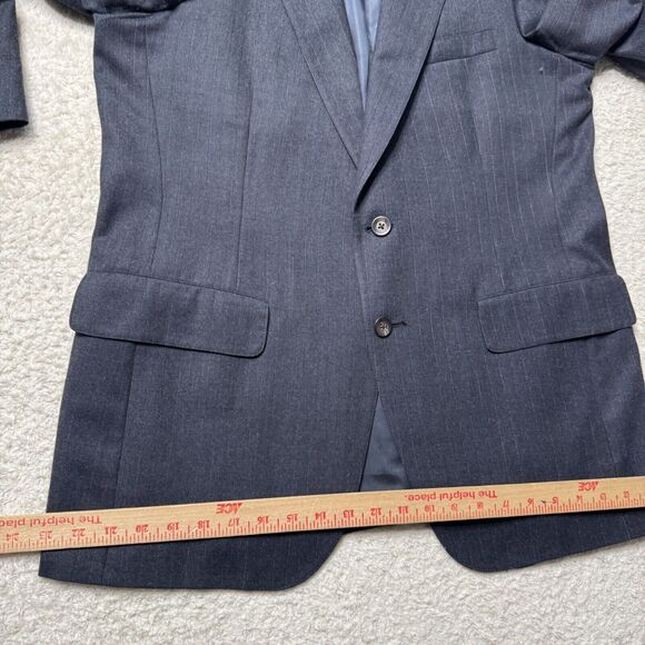 Vintage Chaps Ralph Lauren Blazer Virgin Wool Dark Blue Striped Mens 42 2 Button - Picture 8 of 13